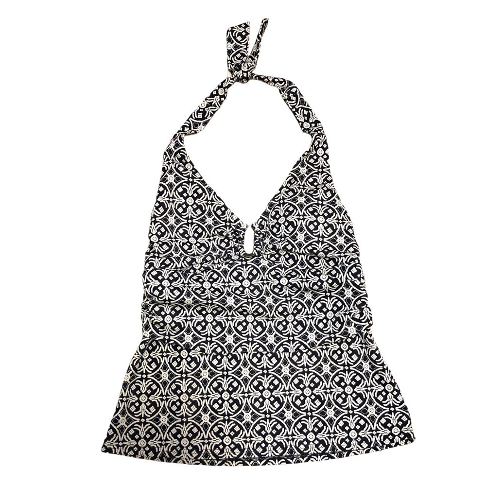 New - LANDS' END - Style 39063 Black & White V-Neck Halter Tankini Top - Size 6